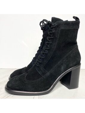 Jeffrey Campbell Scenes Brogue Black Suede Lace Up Heeled Bootie 8